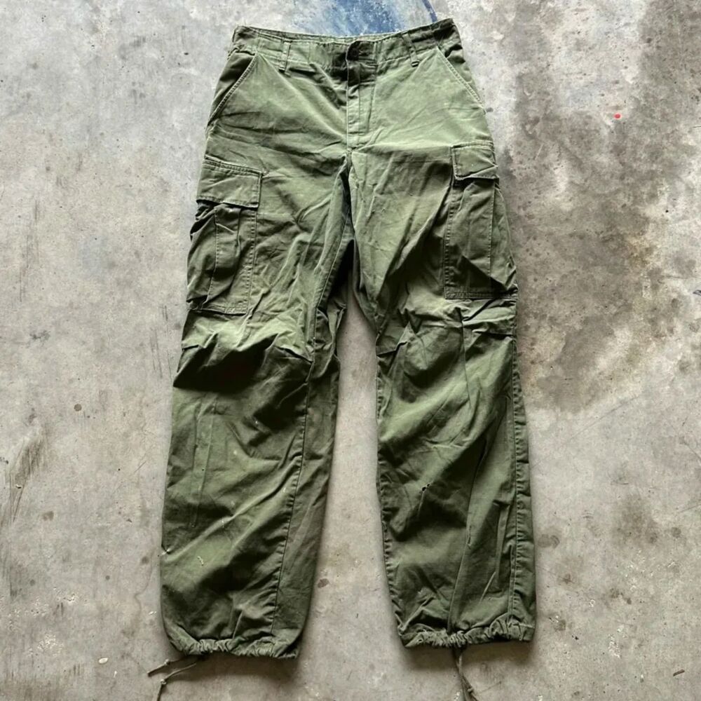 Vintage 70s Military Rip Stop Poplin M65 OG-107 Cargo Pants Size 31x30